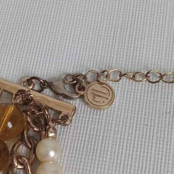 Marley Lilly Gold & Pink Multicolored Faux Pearl Glass Beaded Statement Necklace - Picture 9 of 10